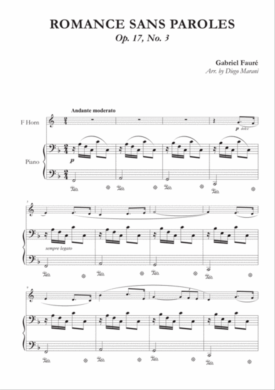 Romances Sans Paroles Op. 17, No. 3 for Horn and Piano Horn scores gallery preview page 2