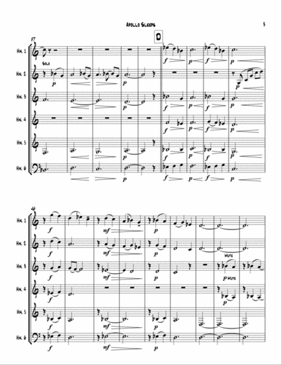 Apollo Sleeps for Six Horns Brass Ensemble scores gallery preview page 3