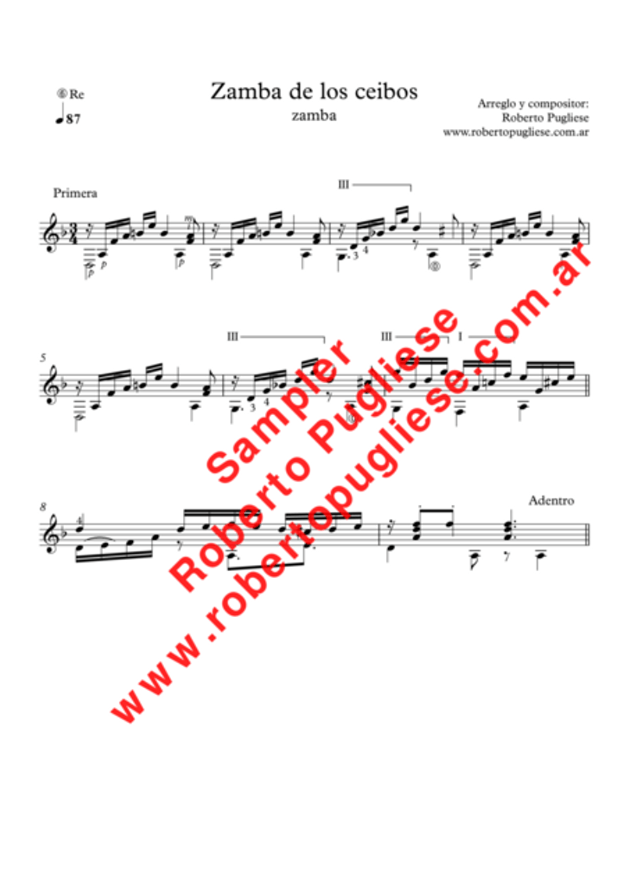 Zamba de los ceibos - zamba - Argentina folk music Guitar Solo scores gallery preview page 3