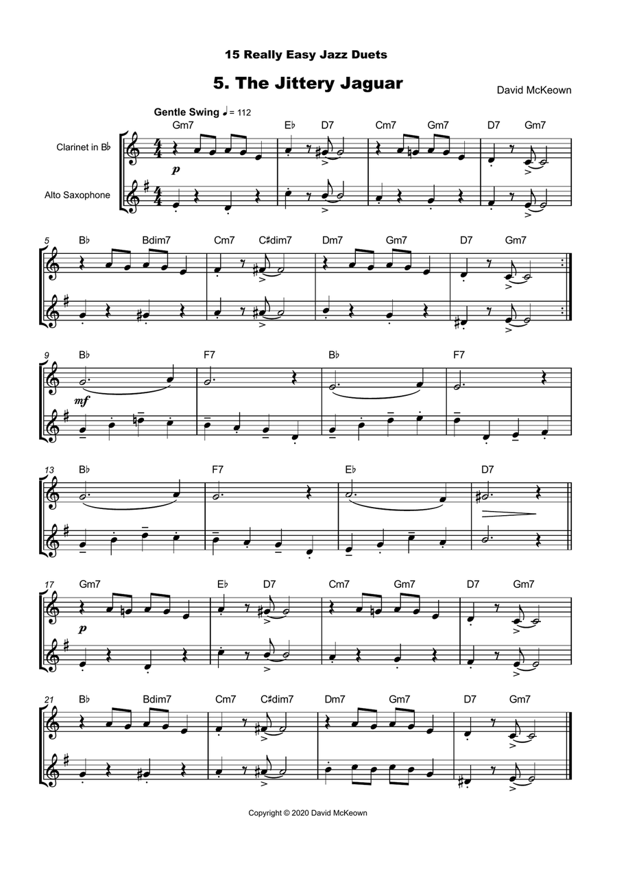 15 Really Easy Jazz Duets for Clarinet and Alto Saxophone Duet