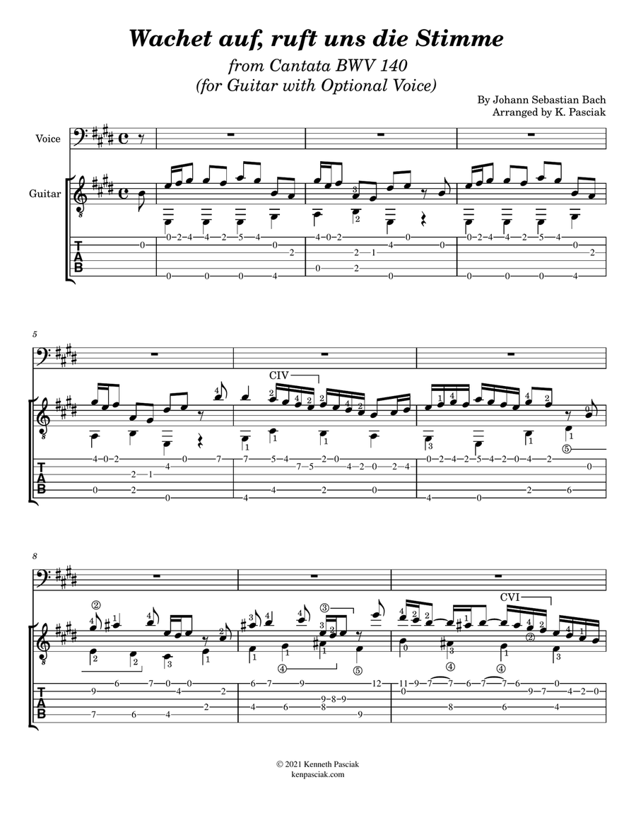 Wachet auf ruft uns die Stimme (for Guitar and optional Voice) Acoustic Guitar scores gallery preview page 3