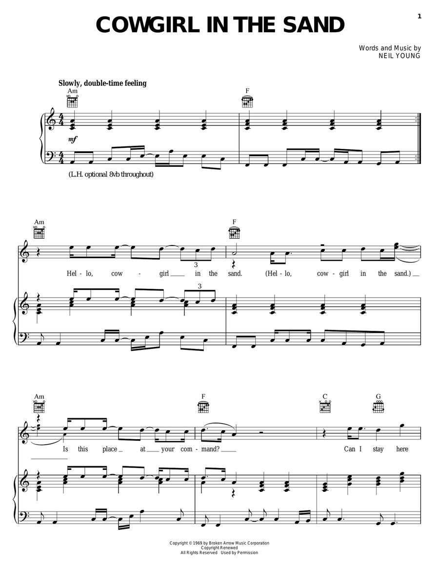 Cowgirl In The Sand Piano, Vocal, Guitar scores gallery preview page 1