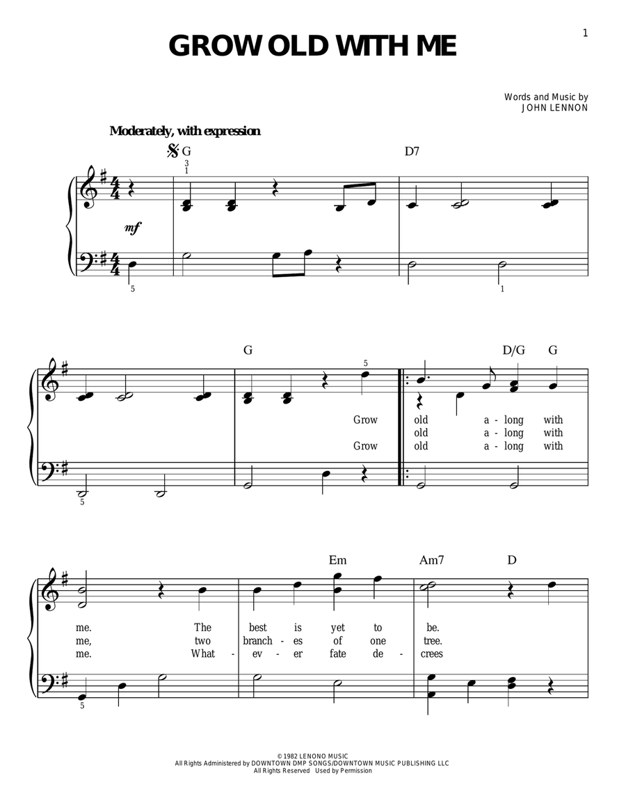 Grow Old With Me Easy Piano scores gallery preview page 1