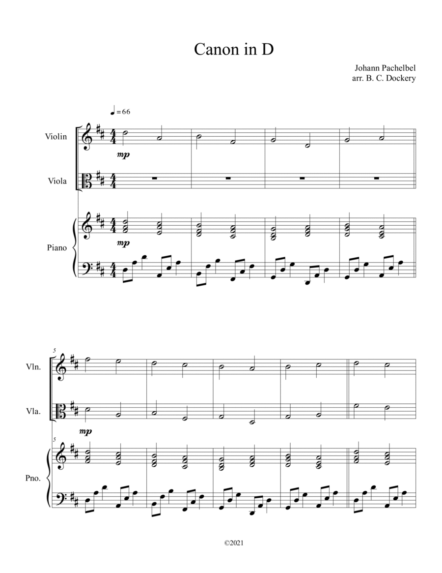 Canon in D (Violin and Viola Duet with Piano Accompaniment) String Duet scores gallery preview page 1