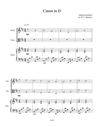 Canon in D (Violin and Viola Duet with Piano Accompaniment)