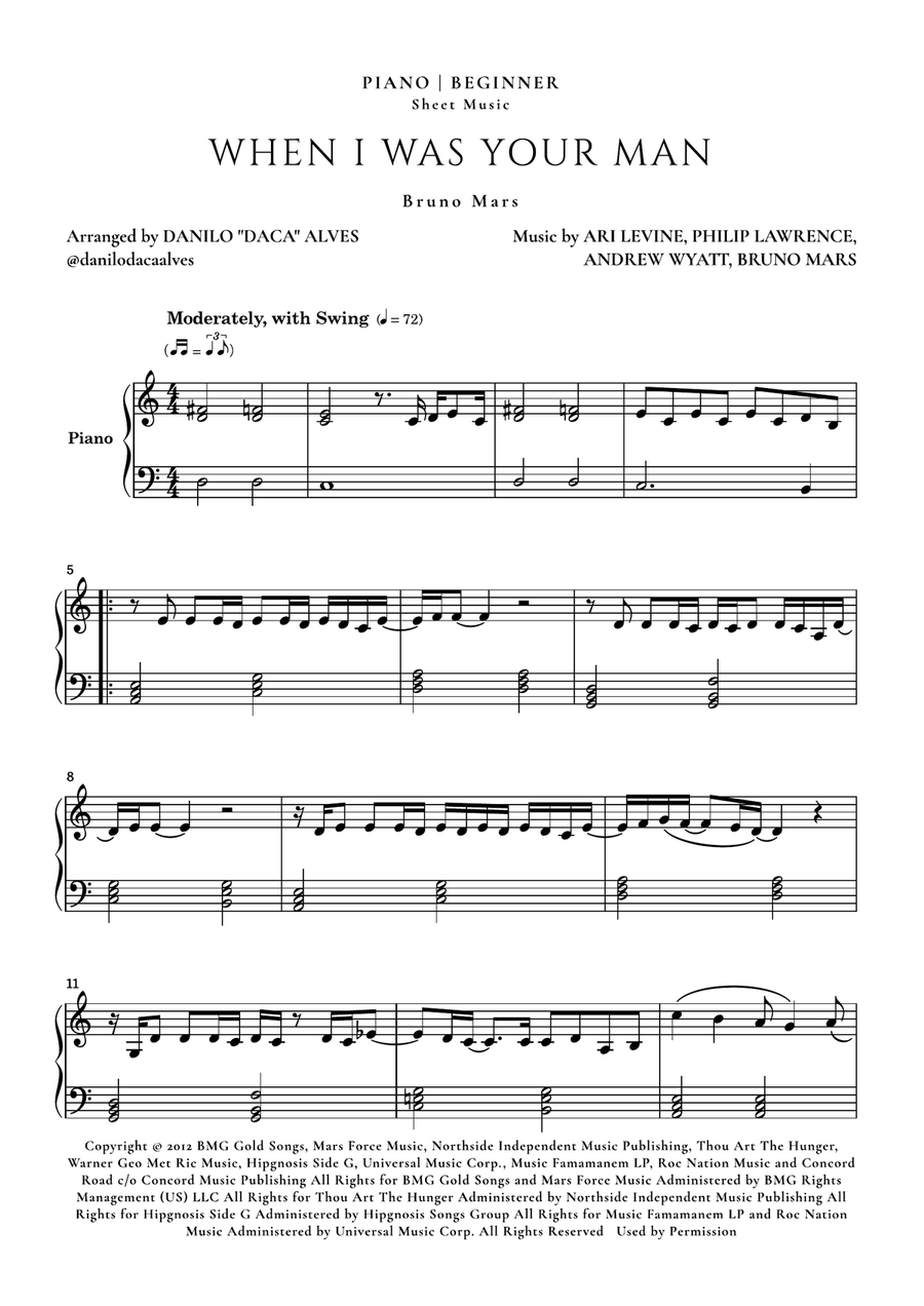 When I Was Your Man Easy Piano scores gallery preview page 1