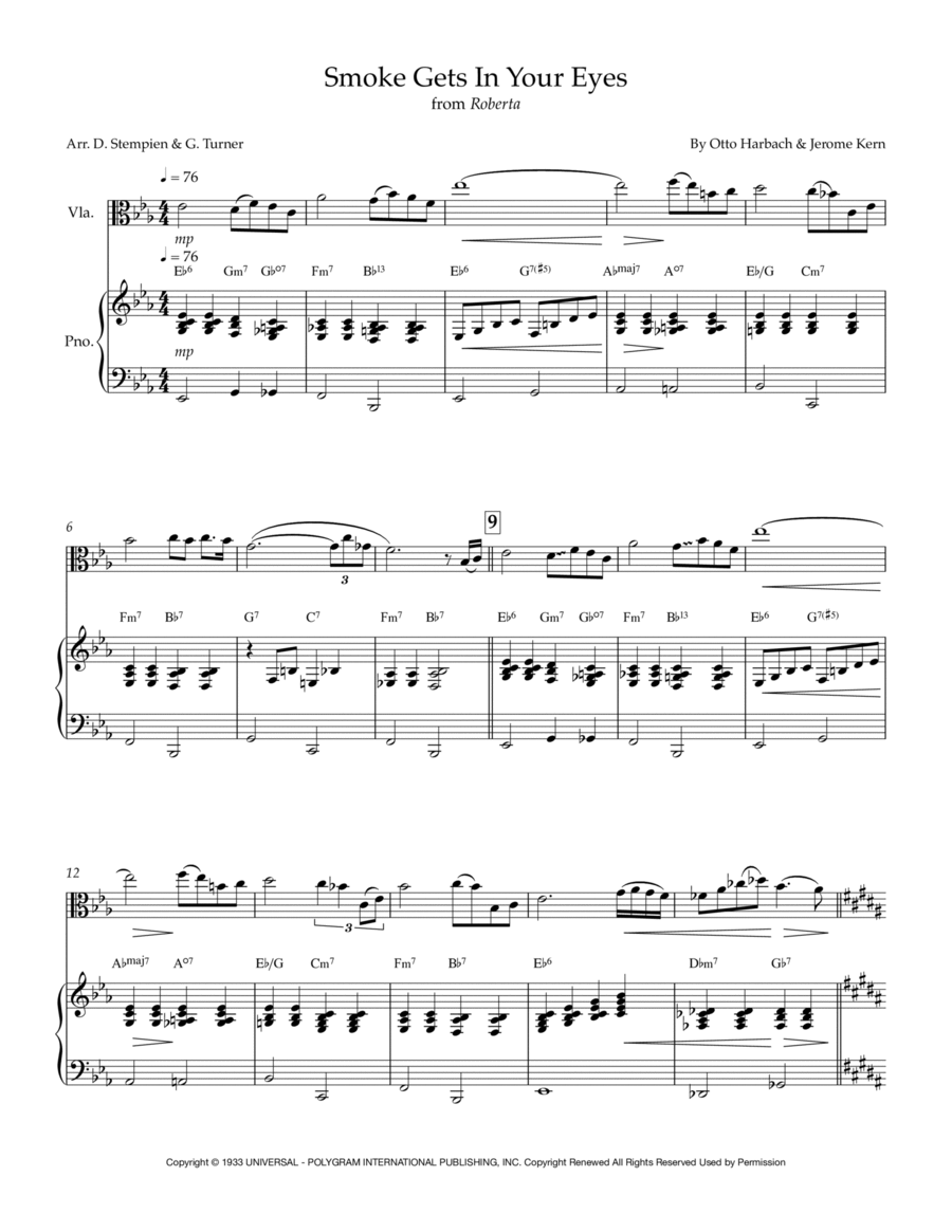 Smoke Gets In Your Eyes Smoke Gets In Your Eyes Viola scores gallery preview page 1