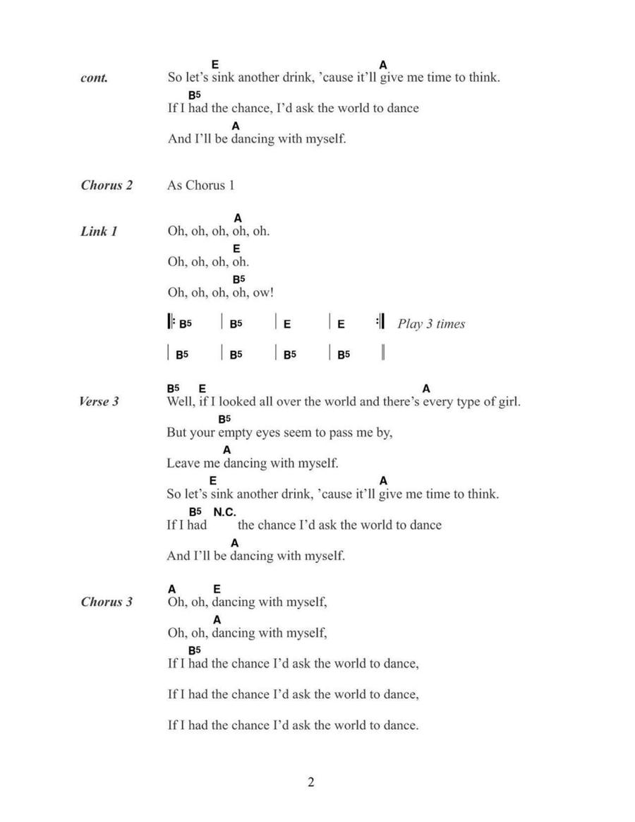Dancing With Myself Piano scores gallery preview page 2