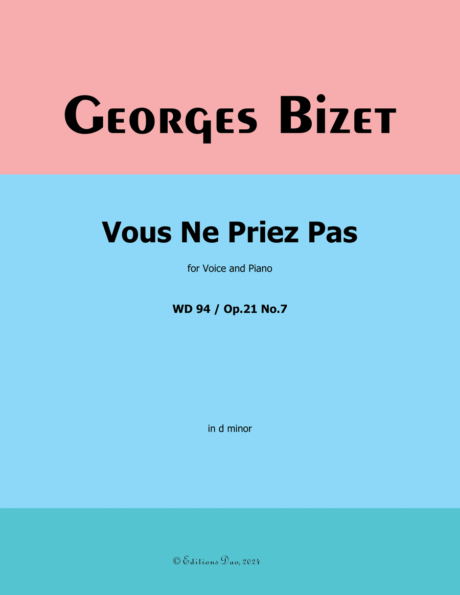 Vous Ne Priez Pas, by Bizet, in d minor Voice scores gallery preview page 1