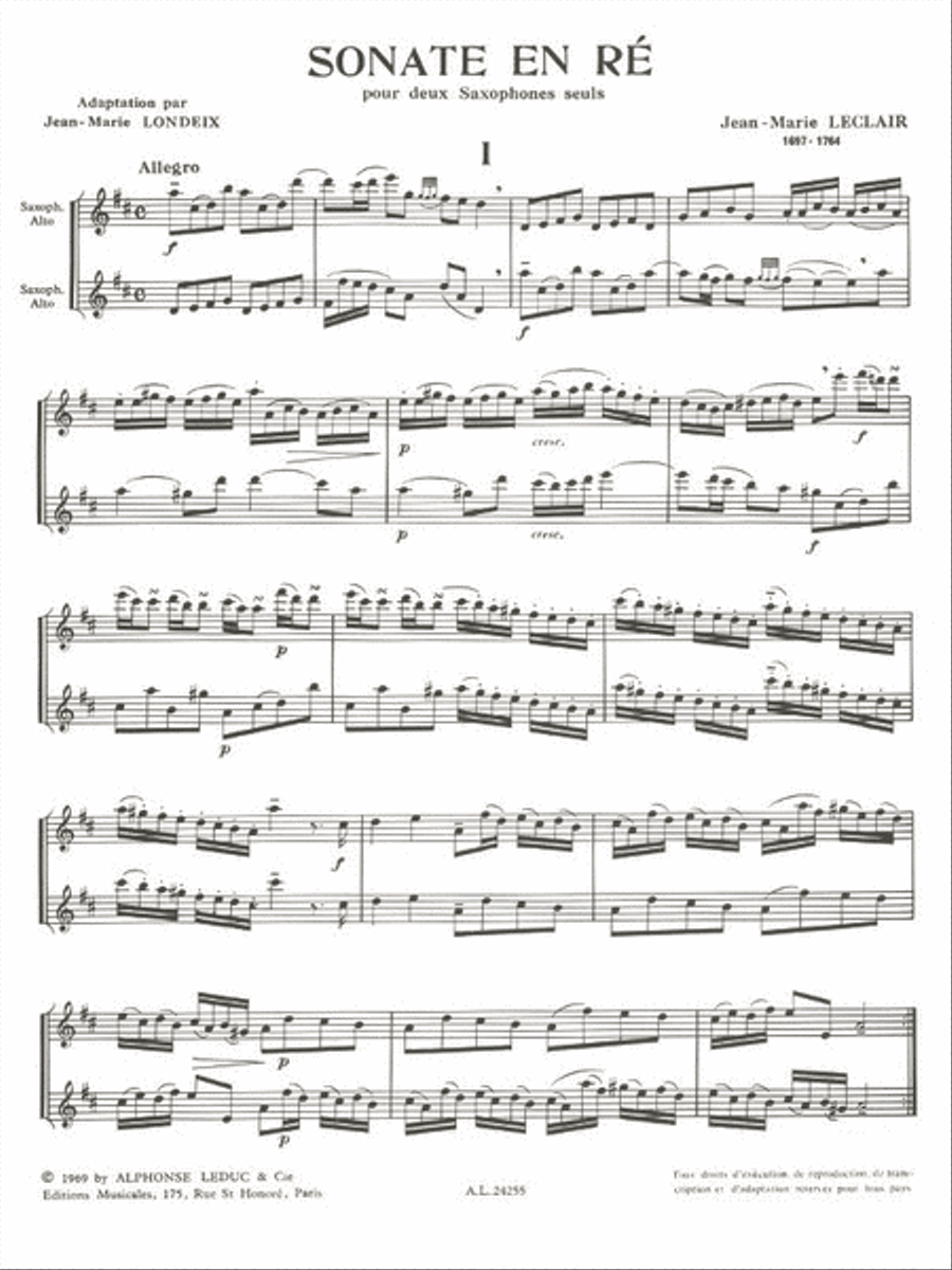 Sonate In D Major (saxophones 2) Saxophone scores gallery preview page 2