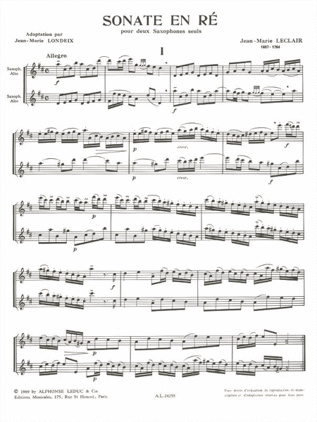 Sonate In D Major (saxophones 2)
