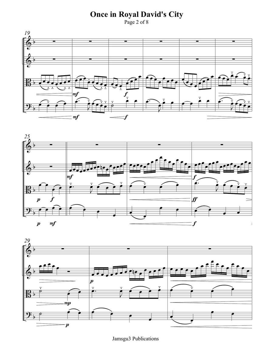 Once in Royal David's City for String Quartet String Quartet scores gallery preview page 2