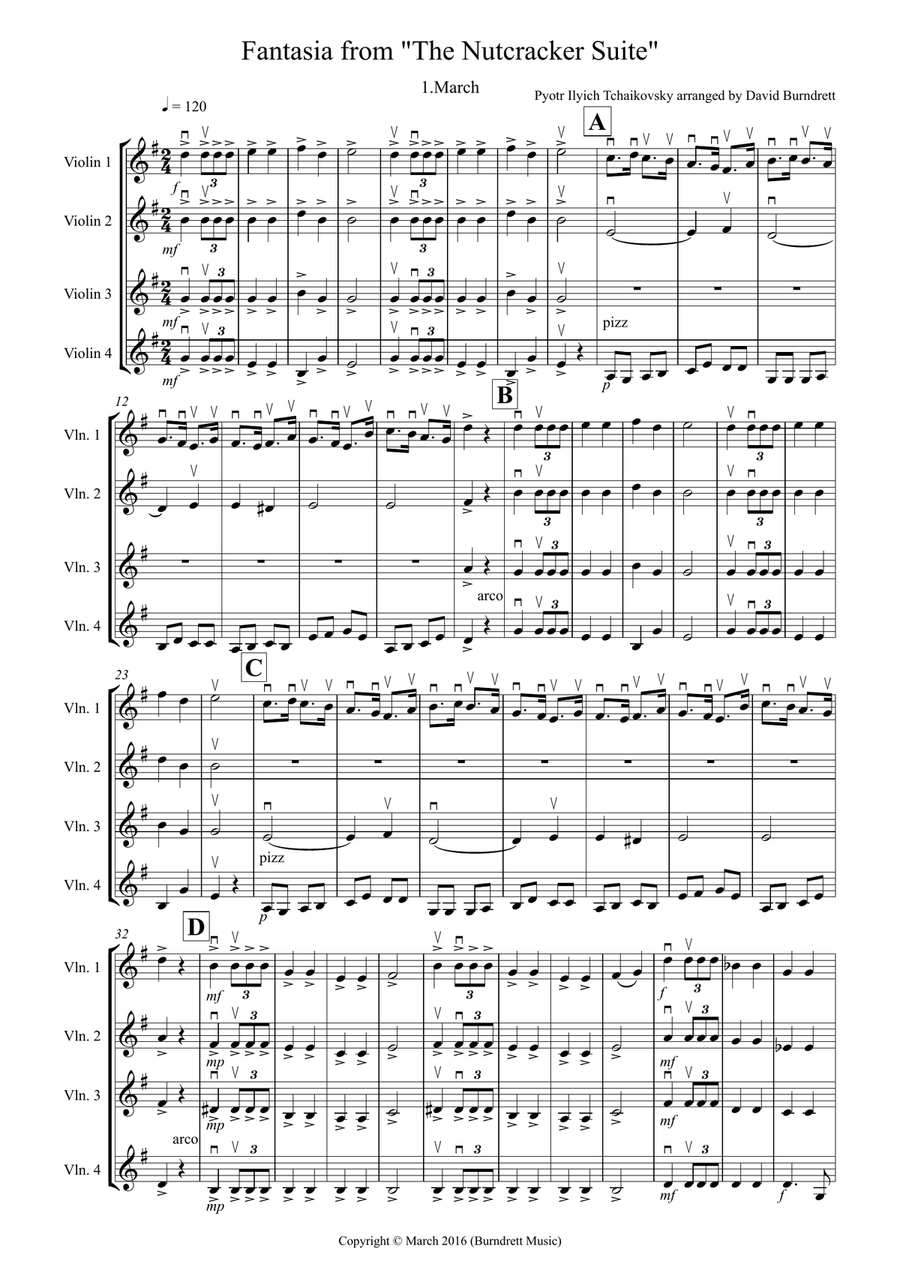 March (Fantasia from the Nutcracker) for Violin Quartet Violin Solo scores gallery preview page 1