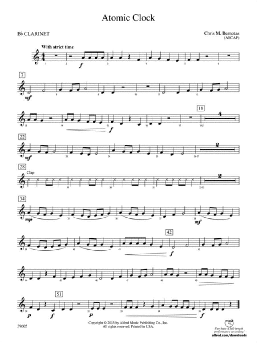 Atomic Clock: 1st B-flat Clarinet Concert Band scores gallery preview page 1