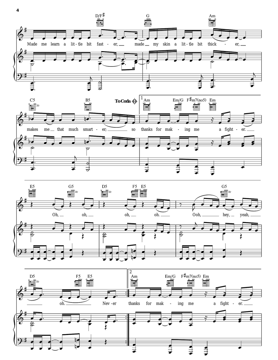 Fighter Piano, Vocal, Guitar scores gallery preview page 4