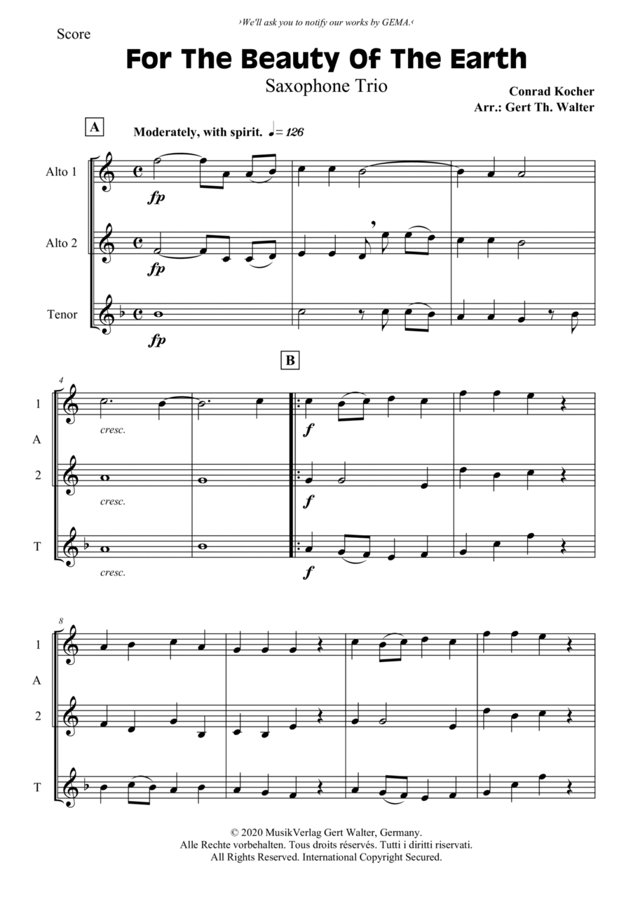 For The Beauty Of The Earth Woodwind Trio scores gallery preview page 1