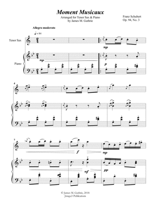 Schubert: Moment Musicaux for Tenor Sax & Piano