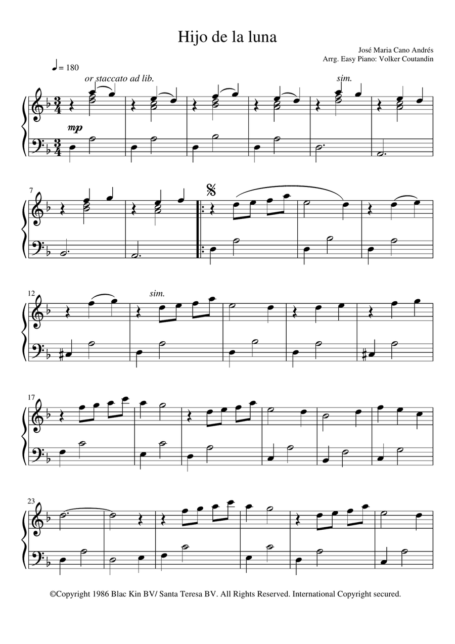 Hijo De La Luna Hijo De La Luna Easy Piano scores gallery preview page 1