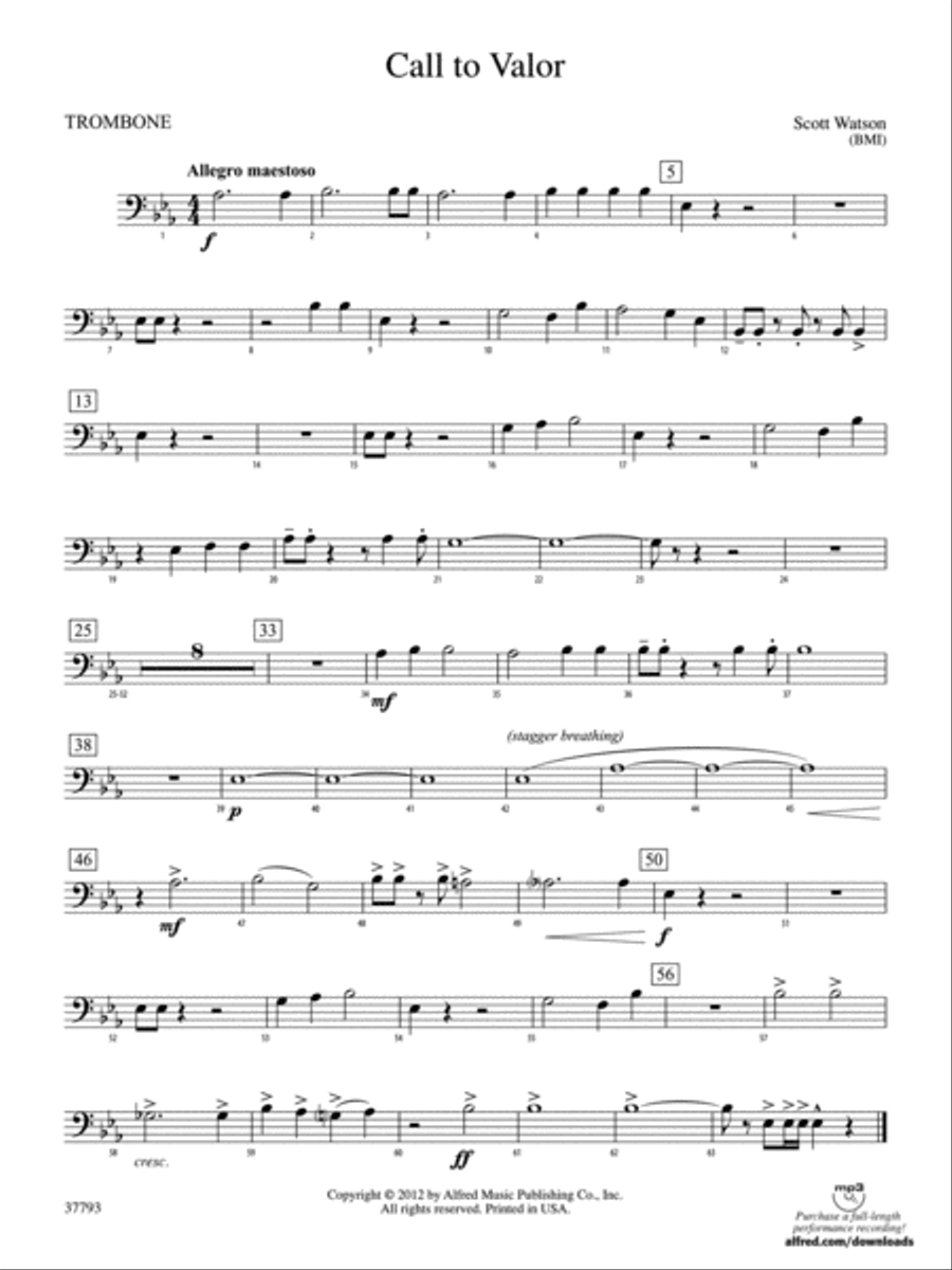 Call to Valor: 1st Trombone Concert Band scores gallery preview page 1