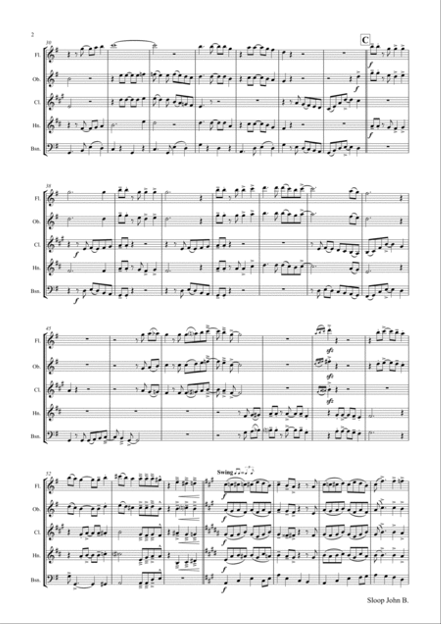 Sloop John B. - Caribian Folk Song - Wind Quintet Woodwind Quintet scores gallery preview page 2