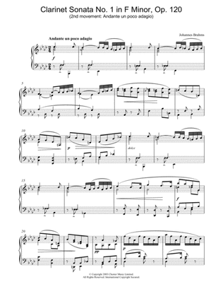 Book cover for Clarinet Sonata No. 1 in F Minor, Op. 120 (2nd movement: Andante un poco adagio)