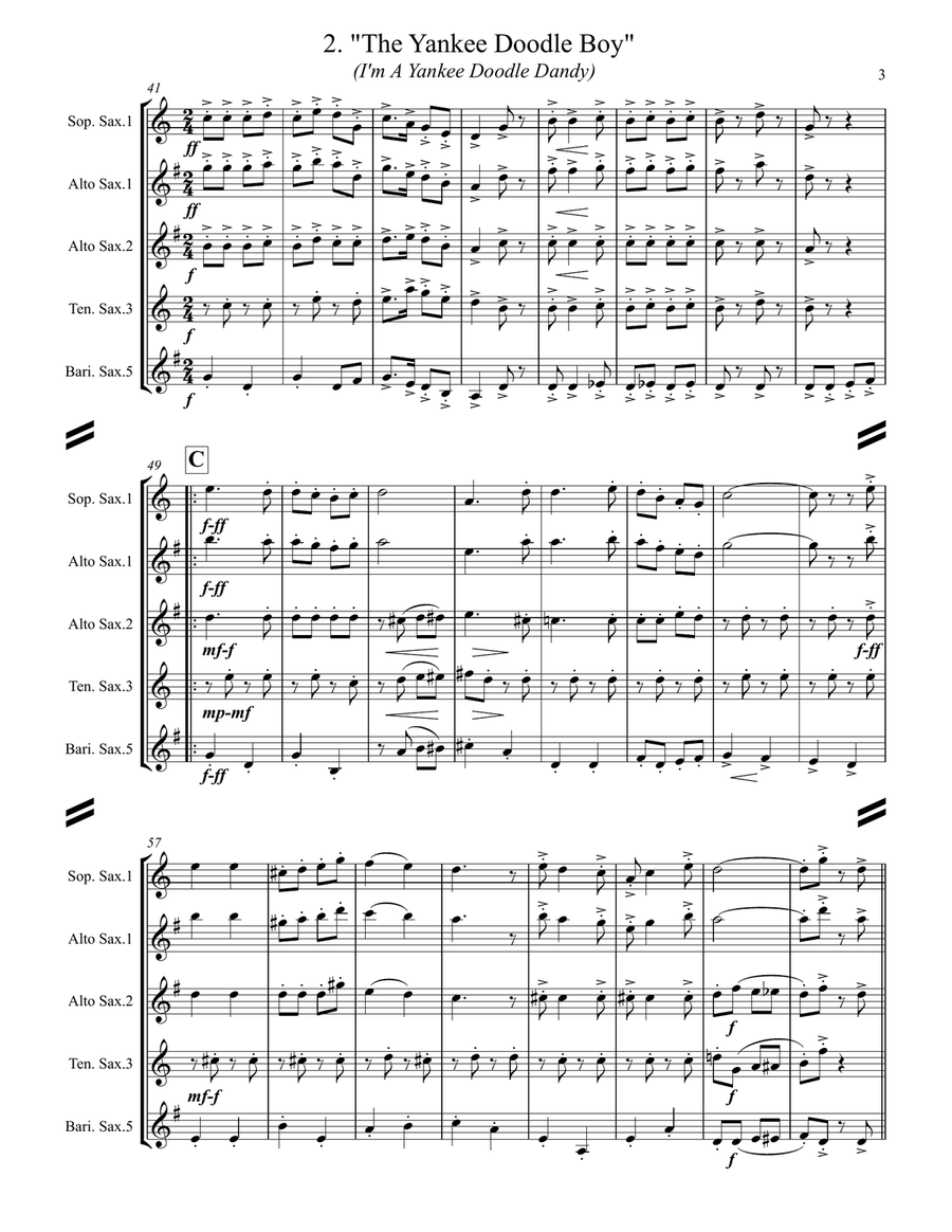 A Patriotic Medley by George M. Cohan (for Saxophone Quartet SATB or AATB) Saxophone Quartet scores gallery preview page 4