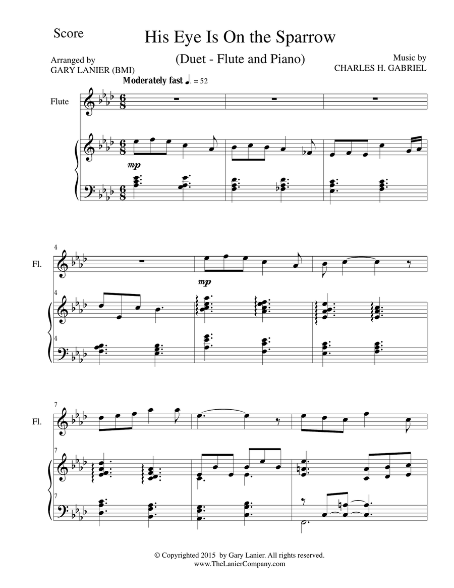 HIS EYE IS ON THE SPARROW (Duet – Flute and Piano/Score and Parts) Woodwind Duet scores gallery preview page 2