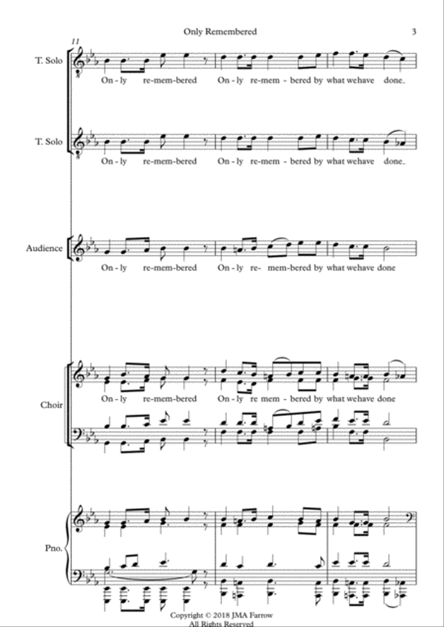 Only Remembered Re-scored for SATB Choir and Piano, Two Tenor Soloists and Unison Second Choir (or A 4-Part scores gallery preview page 3