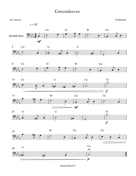 Greensleeves - Lead Sheet for Double Bass Chord Symbols image number null