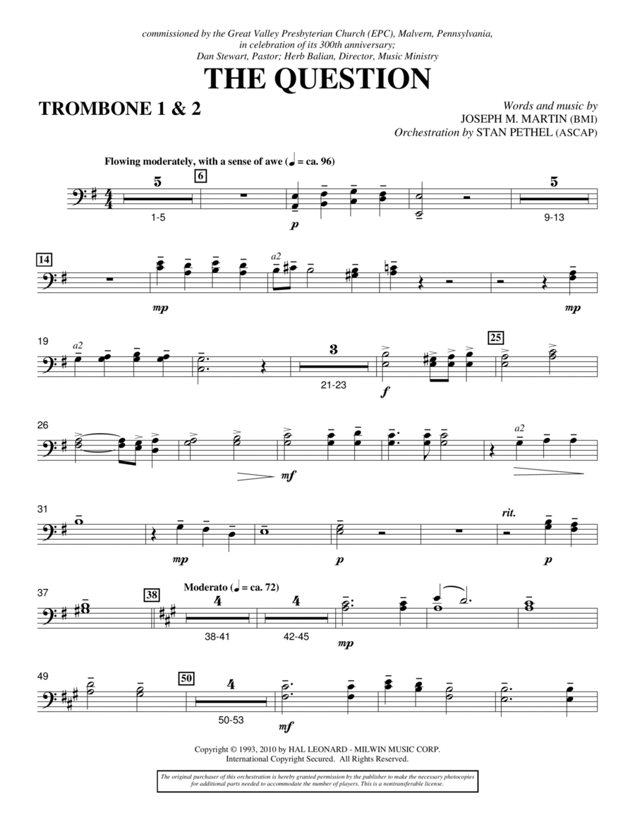 The Question - Trombone 1 & 2 Choir scores gallery preview page 1