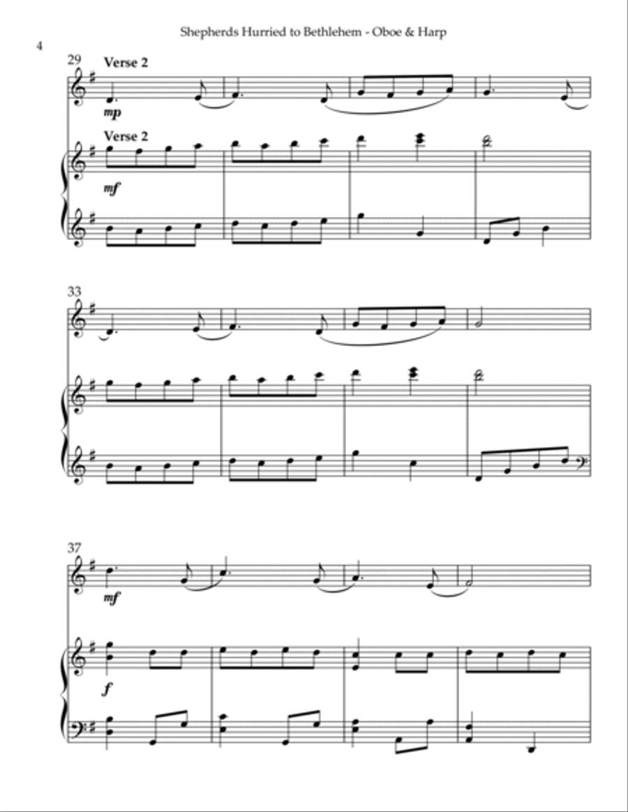Shepherds Hurried to Bethlehem, Duet for Oboe & Harp Oboe scores gallery preview page 4