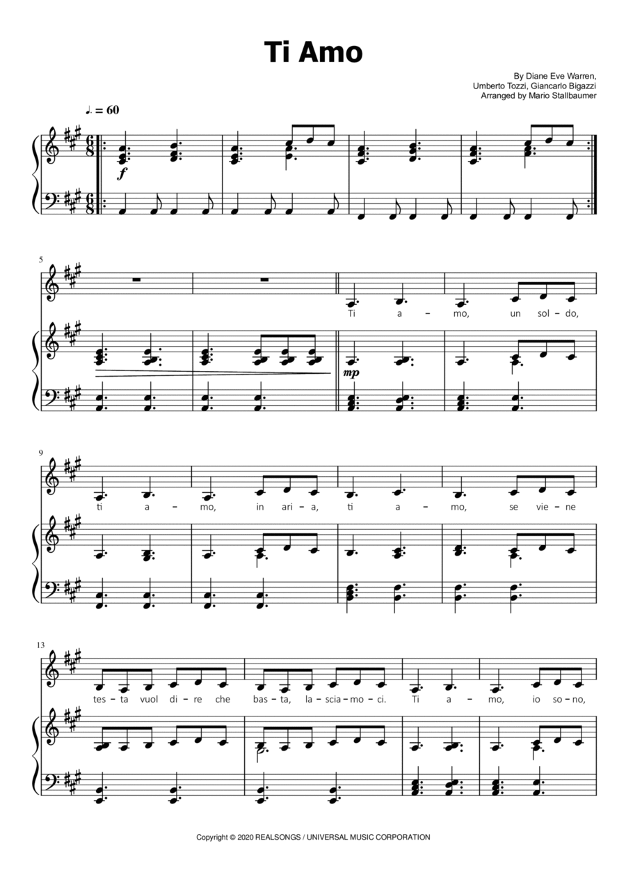 Ti Amo Voice scores gallery preview page 1