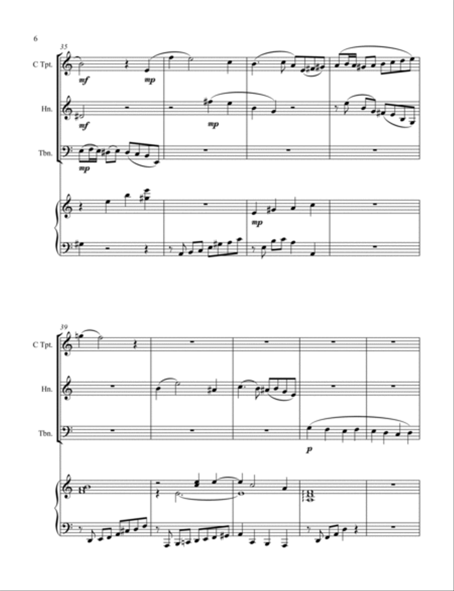 Quartet for Trumpet, Horn, Trombone, and Piano Horn scores gallery preview page 6