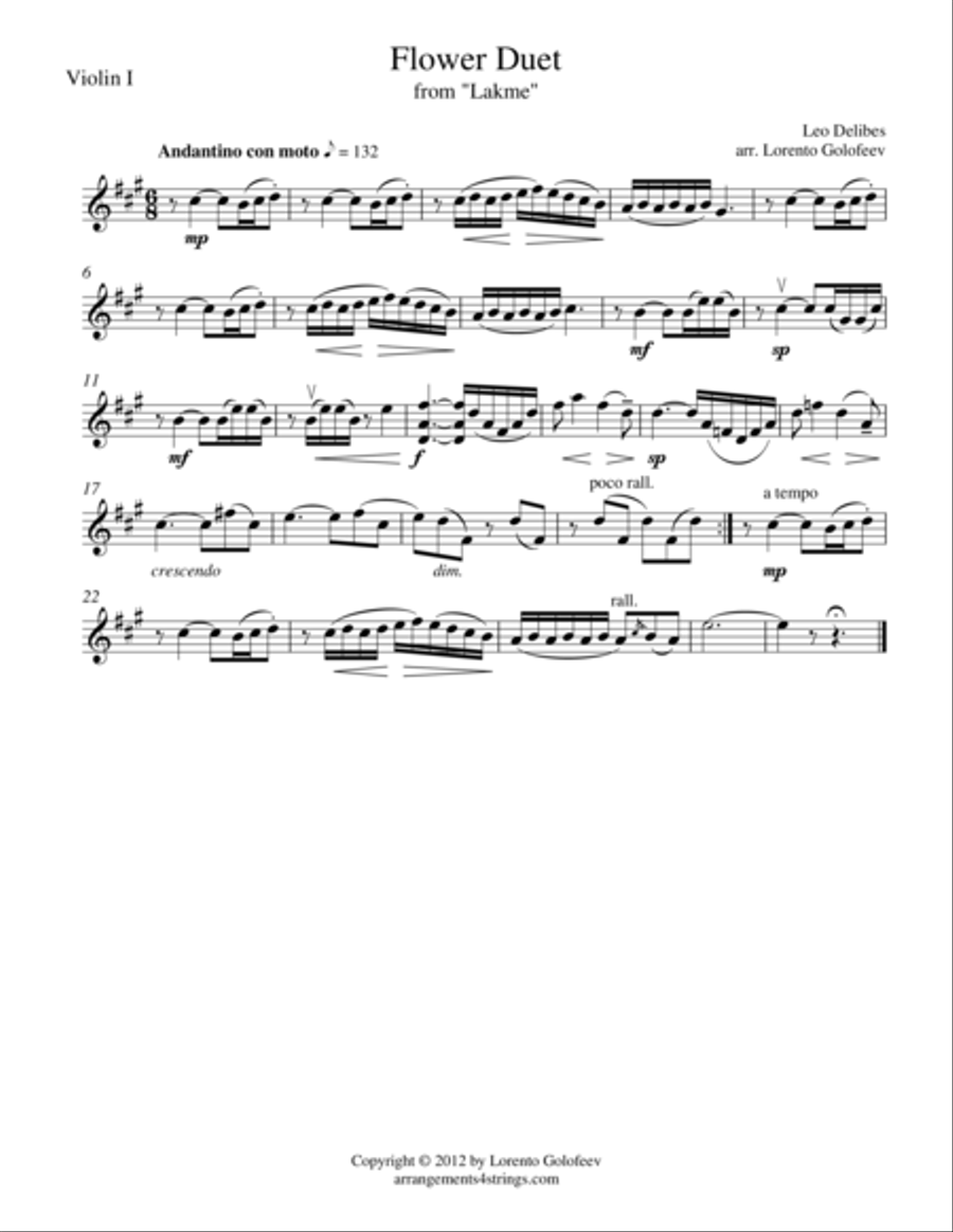 Flower Duet from Lakme String Quartet scores gallery preview page 1