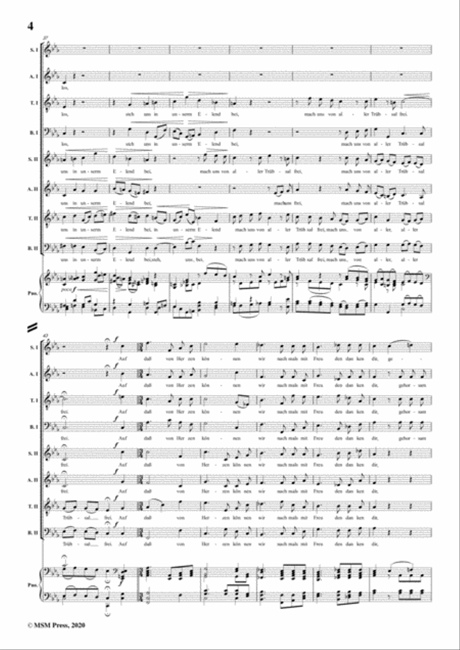 Brahms-Wenn wir in höchsten Nöten sein,Op.110 No.3,for Mixed Chorus&Pno 4-Part scores gallery preview page 6