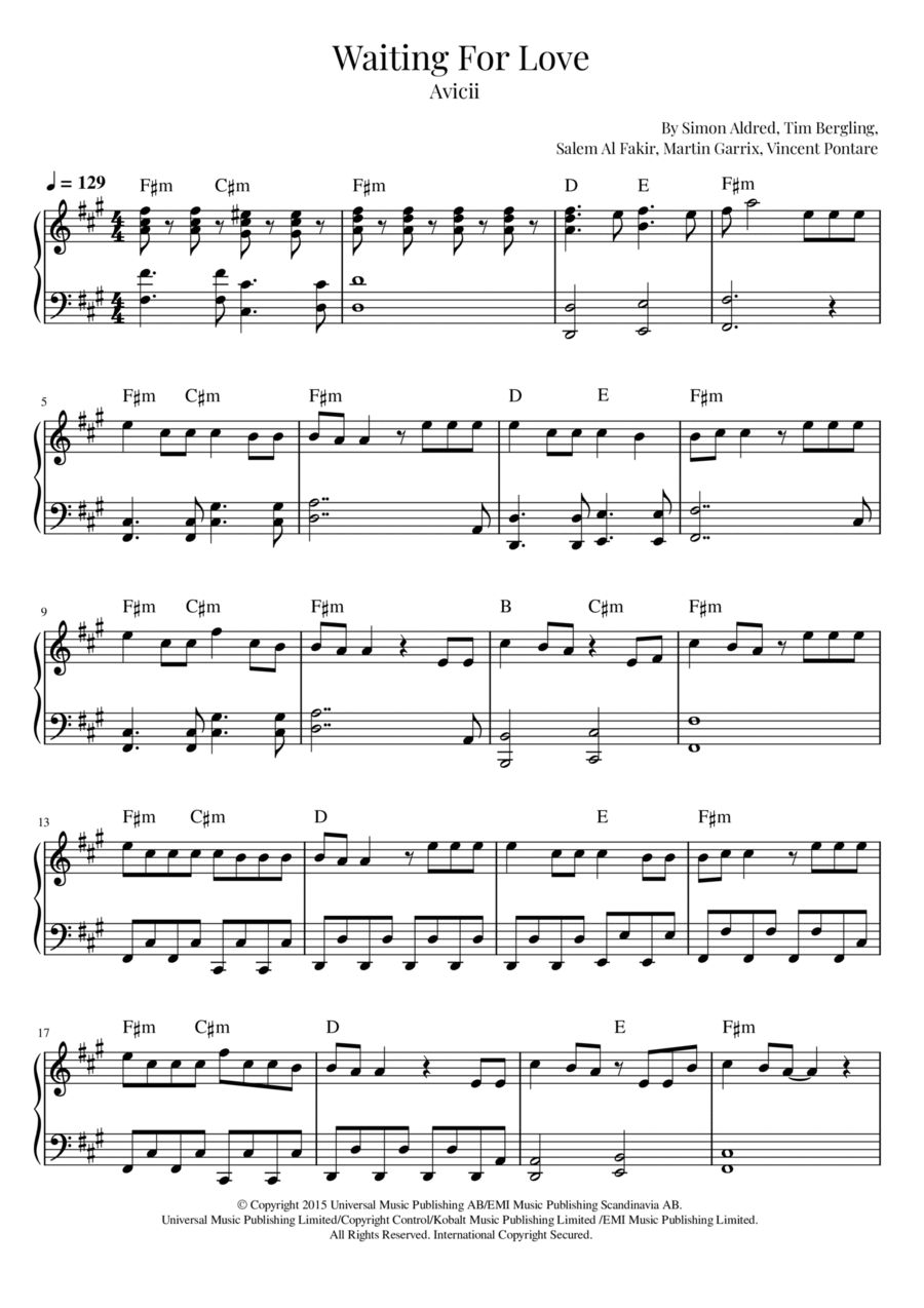 Waiting For Love Easy Piano scores gallery preview page 1