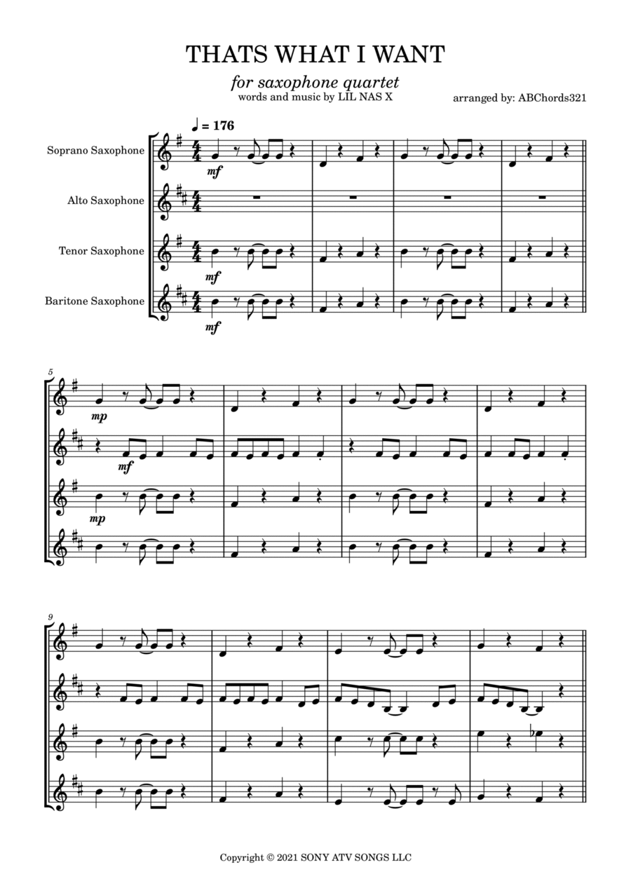 Thats What I Want - Score Only Woodwind Quartet scores gallery preview page 1