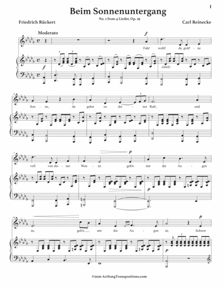 REINECKE: Beim Sonnenuntergang, Op. 29 no. 4 (transposed to D-flat major)