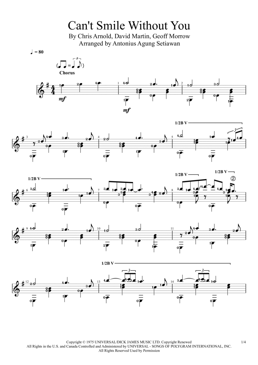 Can't Smile Without You Electric Guitar scores gallery preview page 1