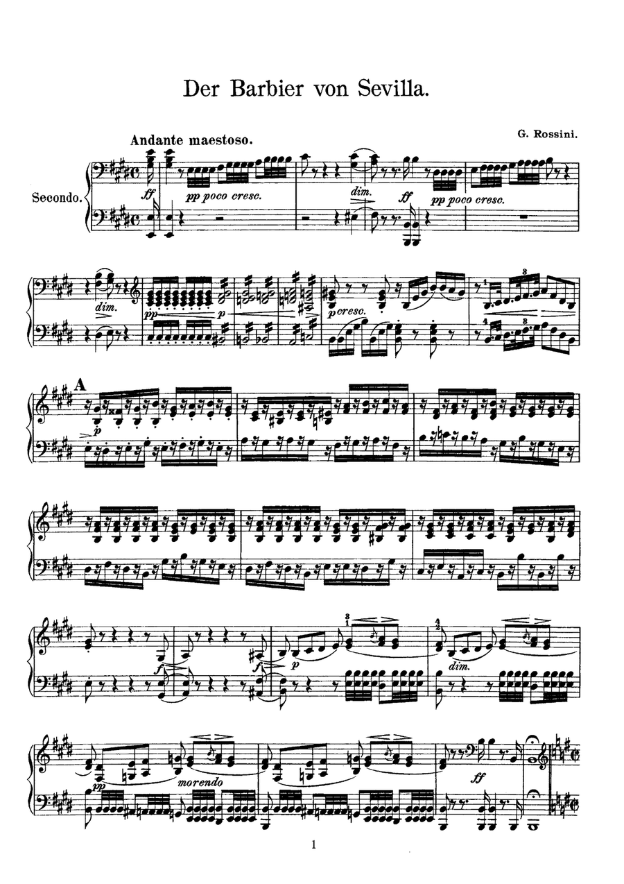 Rossini The Barber of Sevilla Overture, for piano duet(1 piano, 4 hands), PR821