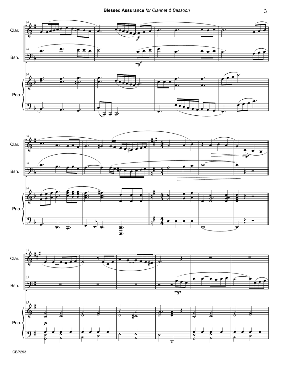 BLESSED ASSURANCE - CLARINET & BASSOON DUET with Piano accompaniment Woodwind Duet scores gallery preview page 3