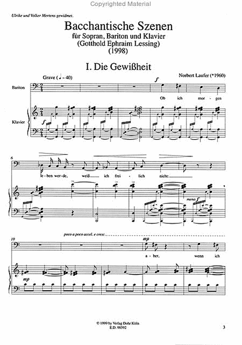 Bacchantische Szenen für Sopran, Bariton und Klavier (1998) (Gotthold Ephraim Lessing)