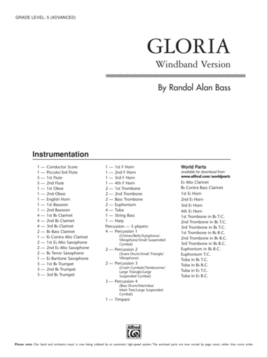 Gloria: Score Concert Band scores gallery preview page 1