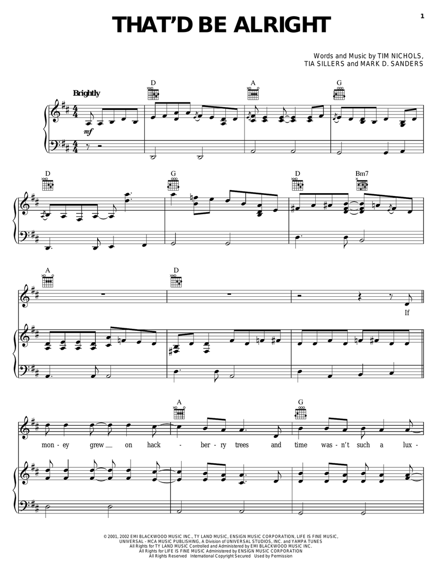 That'd Be Alright That'd Be Alright Piano, Vocal, Guitar scores gallery preview page 1
