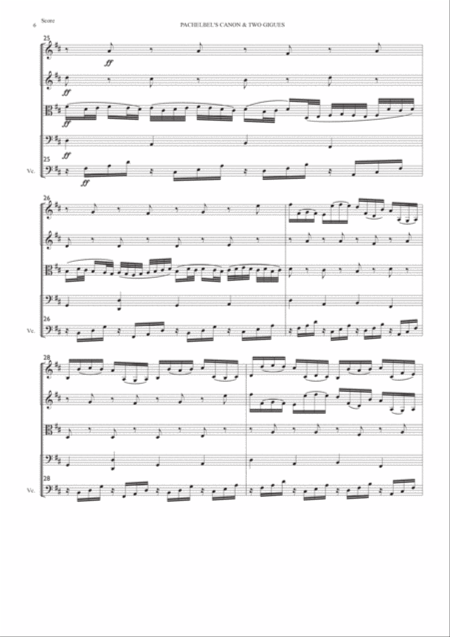 PACHELBEL'S CANON IN D WITH TWO GIGUES (for strings) String Orchestra scores gallery preview page 6