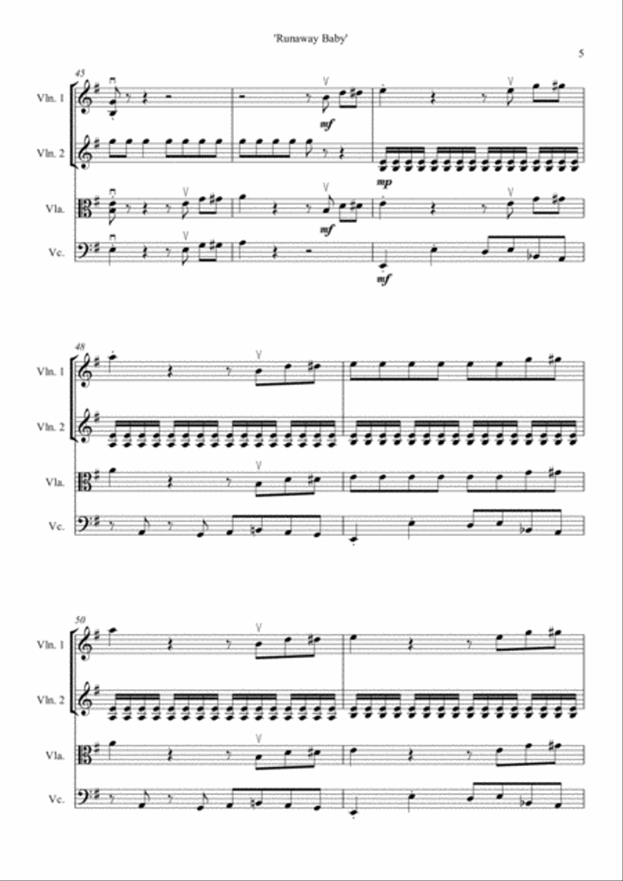 Runaway Baby Runaway Baby String Quartet scores gallery preview page 5