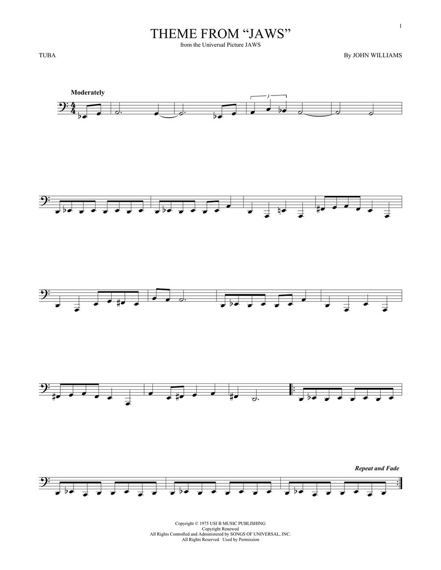Theme from Jaws Tuba scores gallery preview page 1