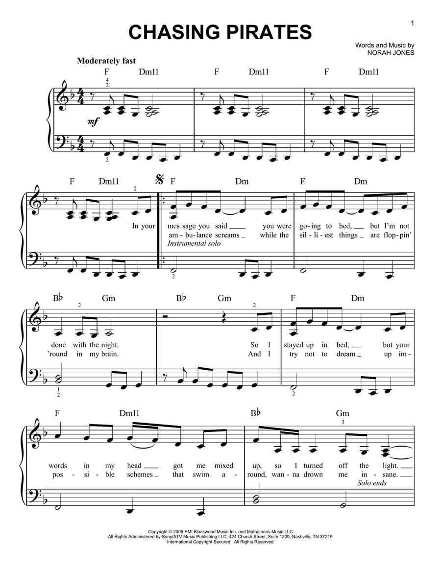 Chasing Pirates Easy Piano scores gallery preview page 1