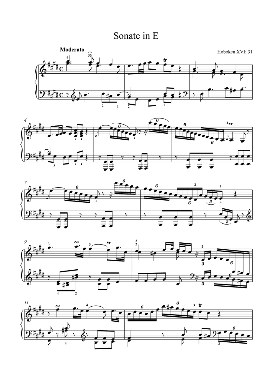 Haydn-Piano Sonata in E major,Hob.XVI.31(Piano solo) Small Ensemble scores gallery preview page 2