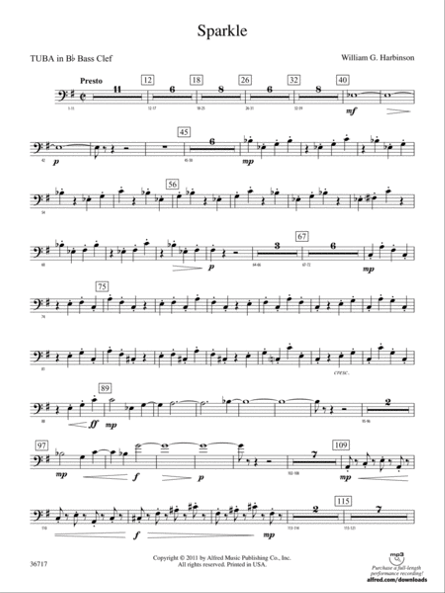 Sparkle: (World Part) B-flat Tuba B.C. Concert Band scores gallery preview page 1